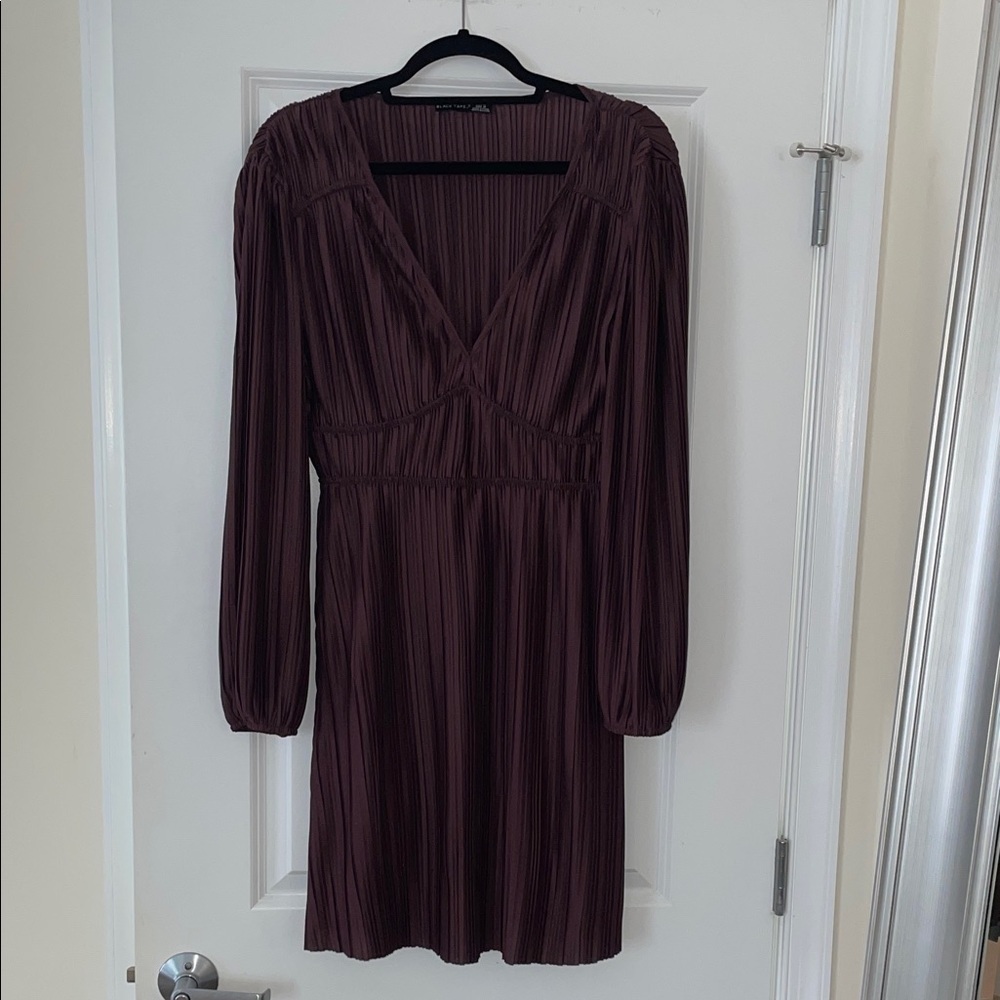 Black Tape Long Sleeve Dress in Rich Burgundy